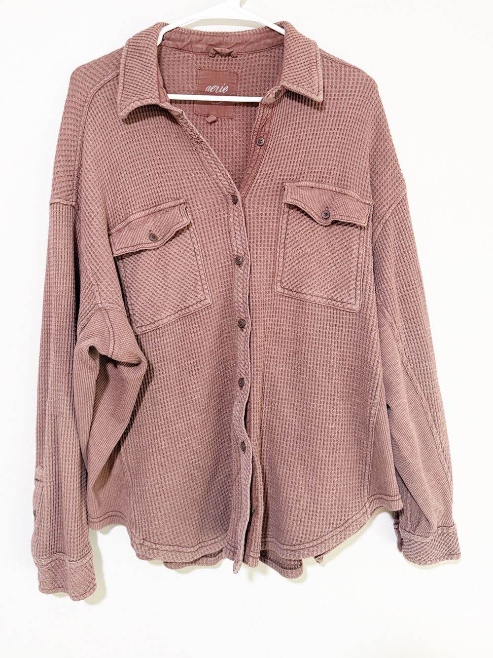 Aerie lumberjane waffle knit button down brown size medium